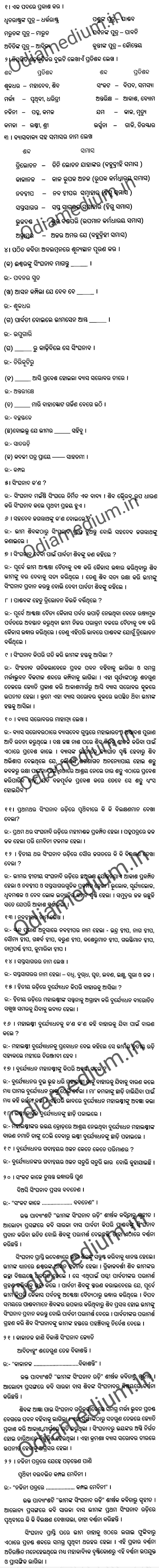 Class 10 Odia Bhimanka Singhanada Radi Question Answer