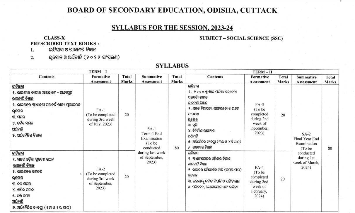 odia medium 10th class syllabus